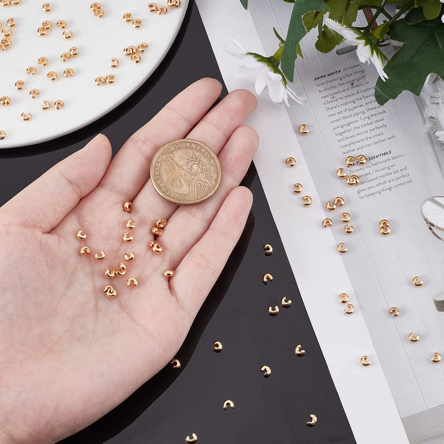 Gold Plated Crimp Bead Covers for Jewelry Making