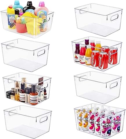 Set of 8 Large Clear Plastic Storage Bins