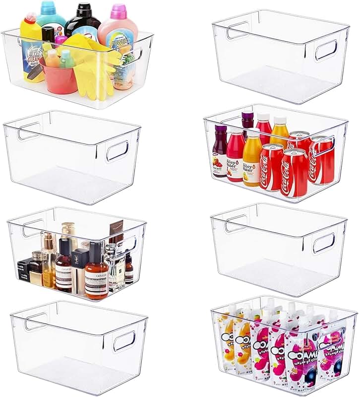 Set of 8 Large Clear Plastic Storage Bins