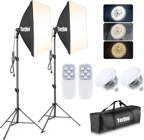 Softbox Photography Lighting Kit with 2 Soft Boxes and LED Bulbs