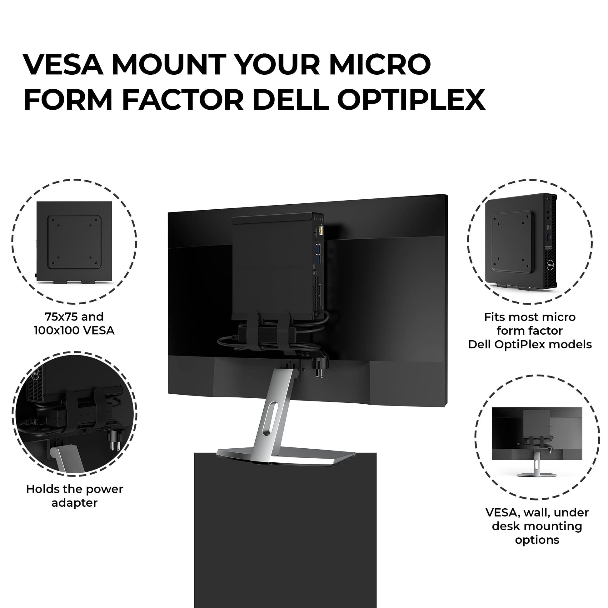 Mount Compatible with Dell OptiPlex Micro Form Factor Case, VESA, Under Desk and Wall Mount Fits MFF 3040, 3046, 3050, 3060, 3070, 3080, 5050, 5060, 5070, 7040, 7050, 7060, 7070, and More