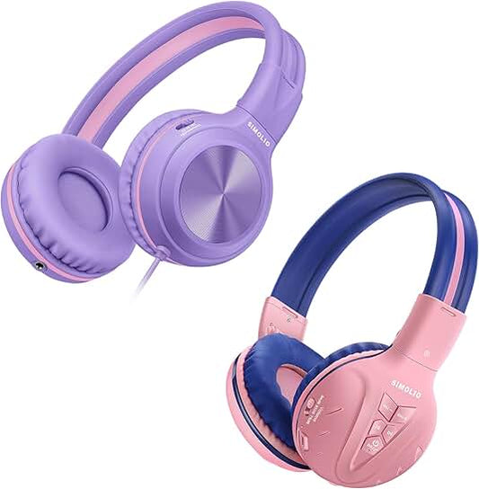 Kids wired and Bluetooth headphones with adjustable headband