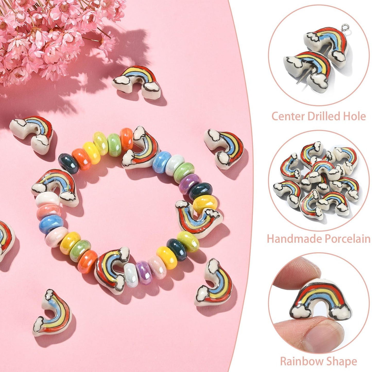 Rainbow Porcelain Beads for Jewelry Making and DIY Crafts