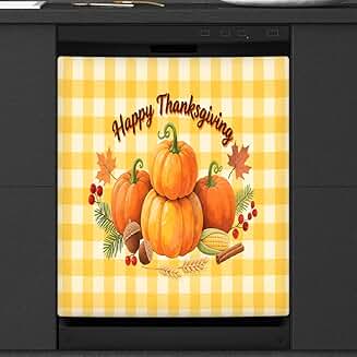 Thanksgiving Maple Pumpkin Plaid Dishwasher Cover