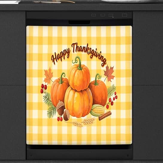 Thanksgiving Maple Pumpkin Plaid Dishwasher Cover