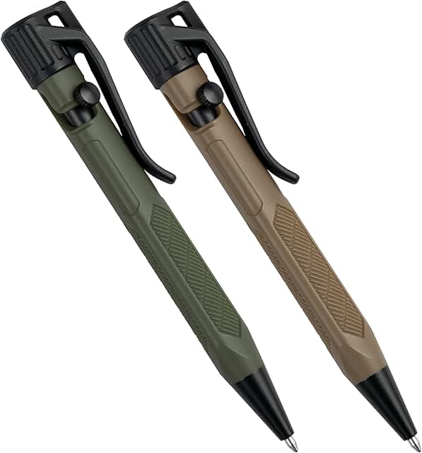 Weatherproof Olive Drab and Flat Dark Earth Mini Bolt-Action Pens, 2 Pack