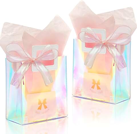 Set of 2 Holographic Gift Bags with Handles and Tissue Paper