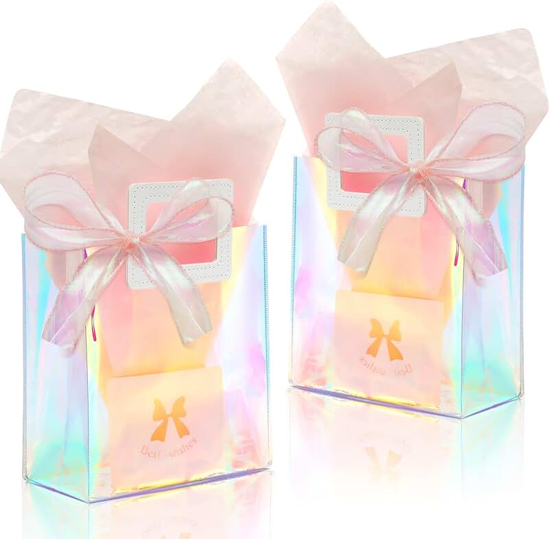Set of 2 Holographic Gift Bags with Handles and Tissue Paper