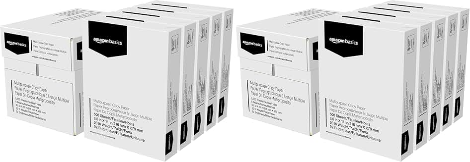 Multipurpose Copy Printer Paper, 8.5" x 11", 20 lb, 5 Reams