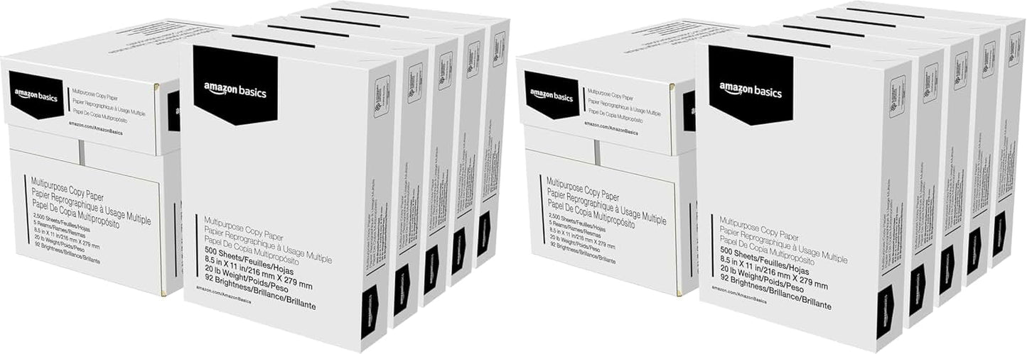 Multipurpose Copy Printer Paper, 8.5" x 11", 20 lb, 5 Reams