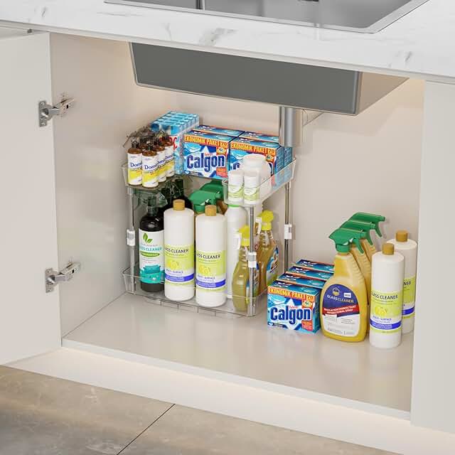 Rotating 2-Tier Adjustable Storage Rack for Under Sink