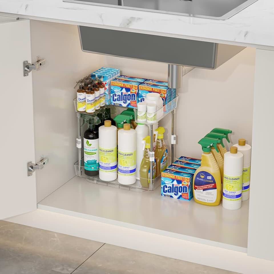 Rotating 2-Tier Adjustable Storage Rack for Under Sink
