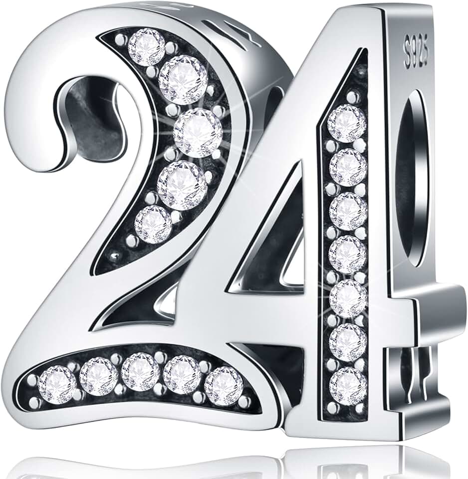 Number birthday charms for bracelets with CZ stones