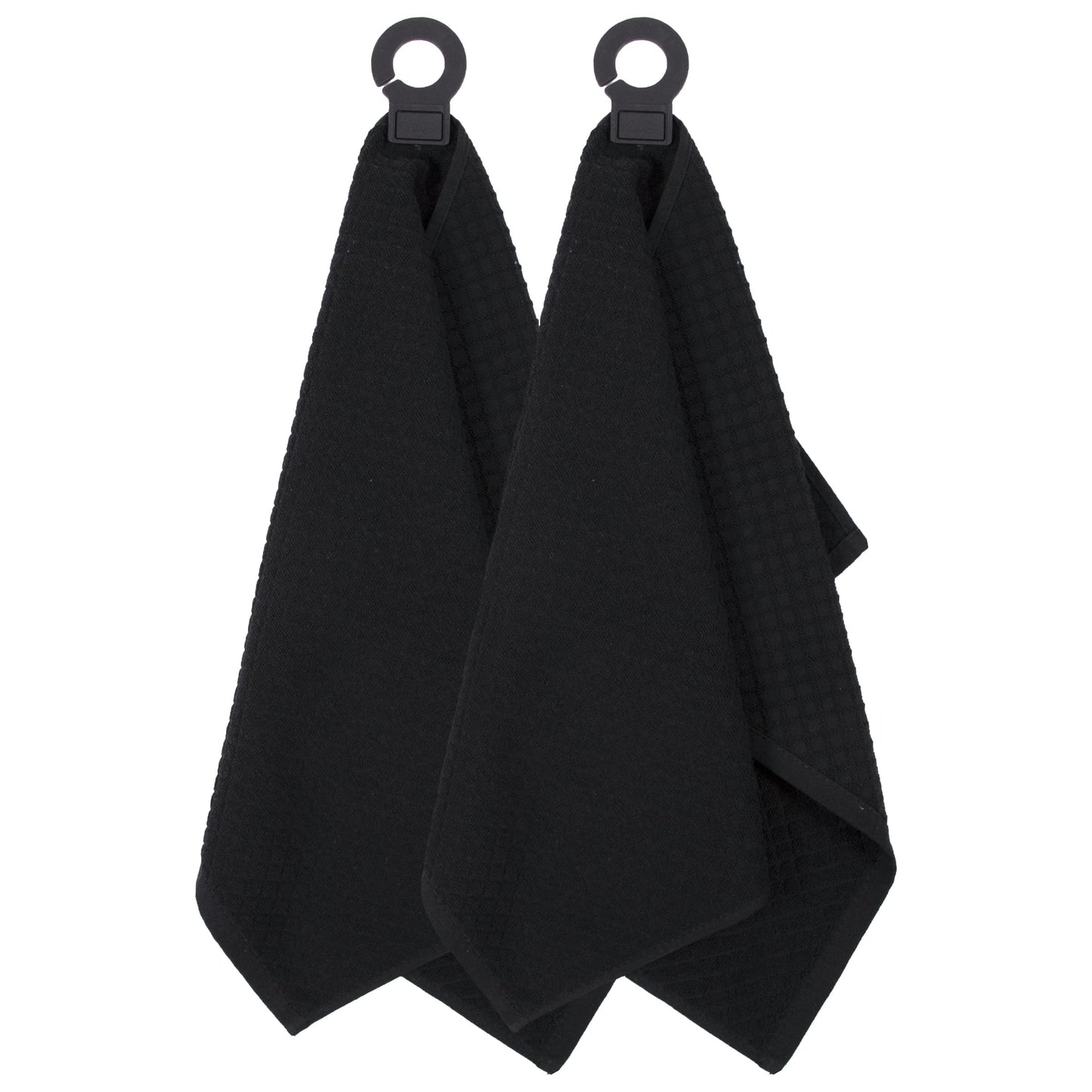 Hook and Hang Towel with Permanent Rubber Hook for Kitchen, Bathroom, Mudroom, Laundry Room, Extra-Large, 18" X 28", Machine Washable, 2 Pack, Black