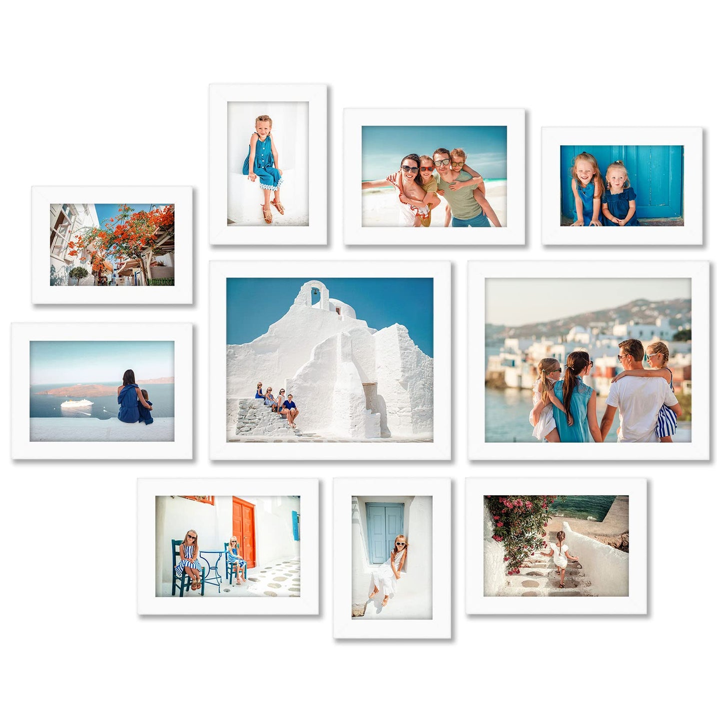 10 Piece White lery Wall Picture Frame Set with Two 8x10; Four 5x7; and Four 4x6.Shatter-Resistant Gl; Picture Frames For Wall or Desk  Hanging Hardware and Easel Stands Included