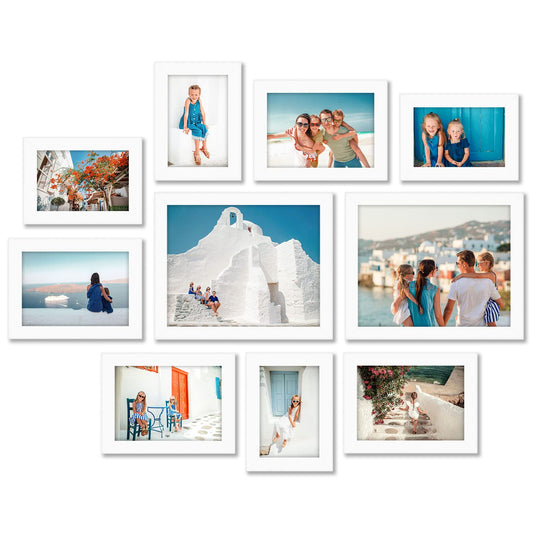 10 Piece White lery Wall Picture Frame Set with Two 8x10; Four 5x7; and Four 4x6.Shatter-Resistant Gl; Picture Frames For Wall or Desk  Hanging Hardware and Easel Stands Included