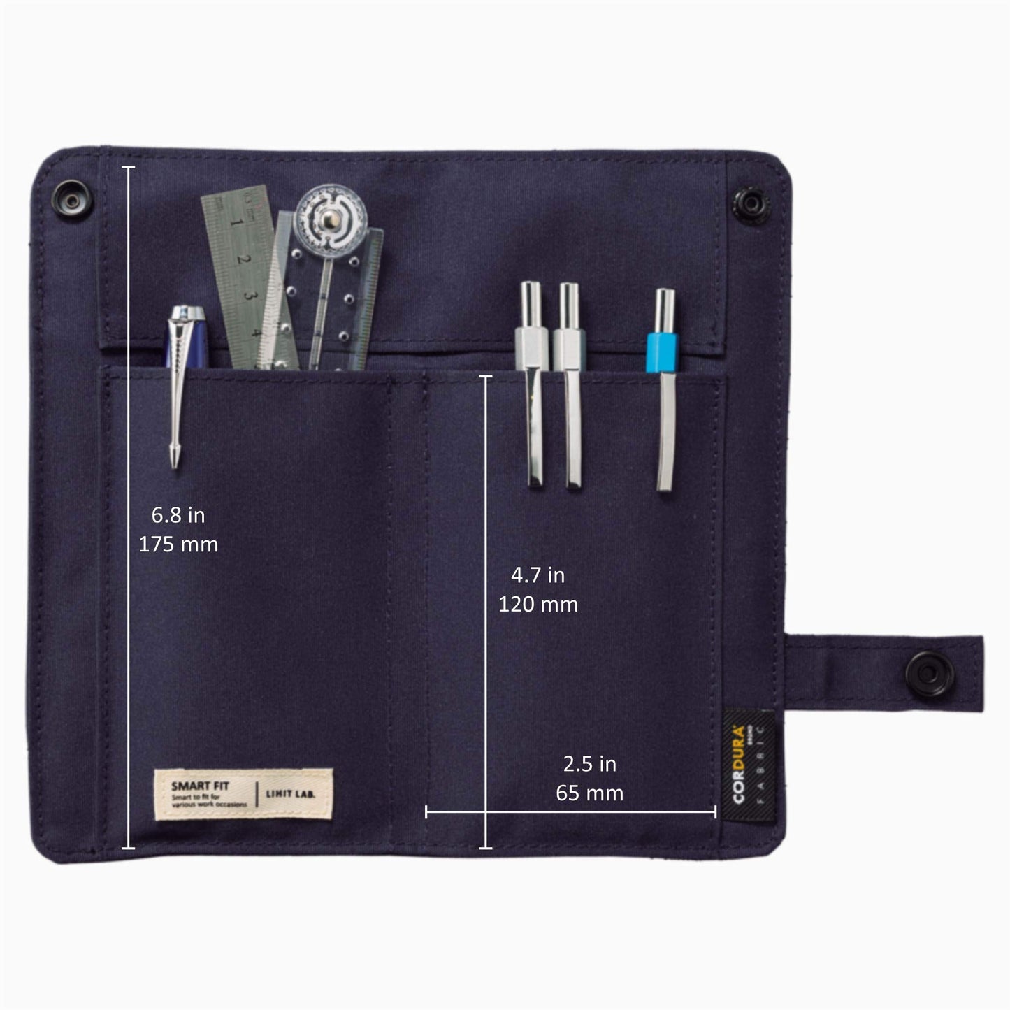 Slim black pen case, 7.5 x 4.3 inches