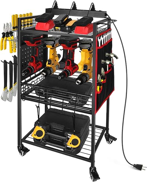 Garage Tool Organizer Cart with Charging Station