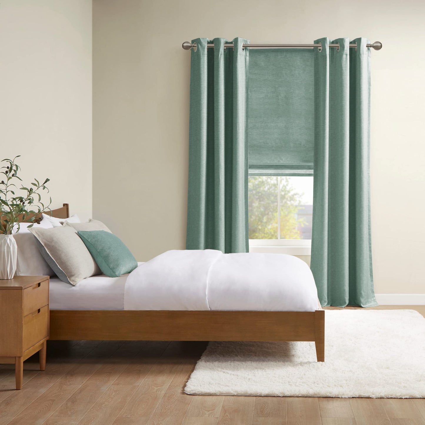 Cordless Roman Shades  Fabric Privacy Single Panel Darkening, Energy Efficient, Thermal Insulated Window Blind Treatment, for Bedroom, Living Room Decor, 35x64, Green