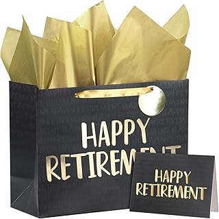 Large Black and Gold Retirement Gift Bag with Card and Tissue