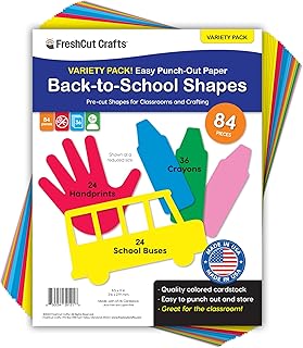 84 Bright Color Handprint and School Bus Cutouts