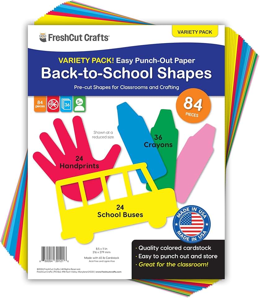 84 Bright Color Handprint and School Bus Cutouts