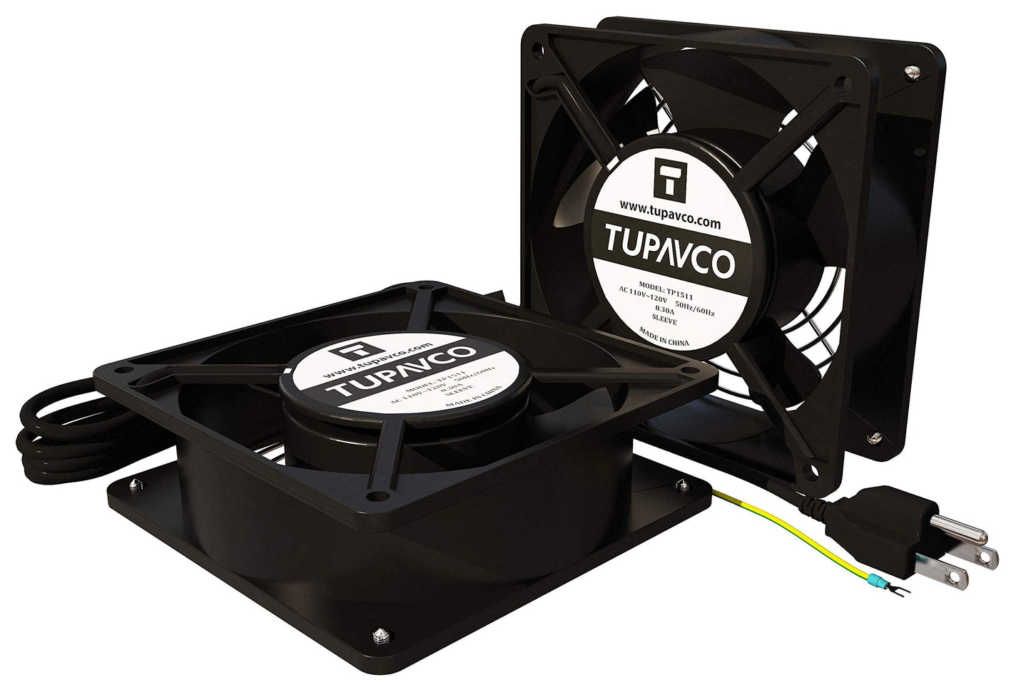 Network Cabinet Fan (Dual 2pc Kit for Server Rack Cooling) Pair of Ultra Quiet Roof Rackmount Muffin Fans 120mm 4in Noise Level 40dBa Steel Frame Ventilation with 110V AC/Ground Cable - TP1511