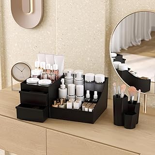 White 2-Piece Makeup Organizer with 3 Drawers
