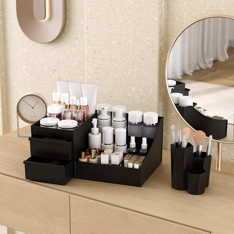 White 2-Piece Makeup Organizer with 3 Drawers