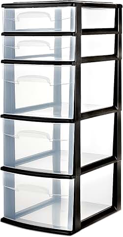 5-Tier Clear Plastic Storage Drawer Tower