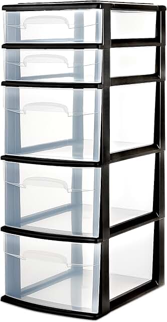 5-Tier Clear Plastic Storage Drawer Tower