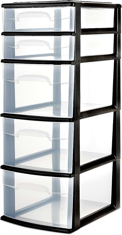 5-Tier Clear Plastic Storage Drawer Tower