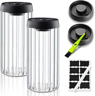 Set of 2 Clear Glass Coffee Canisters with Lids