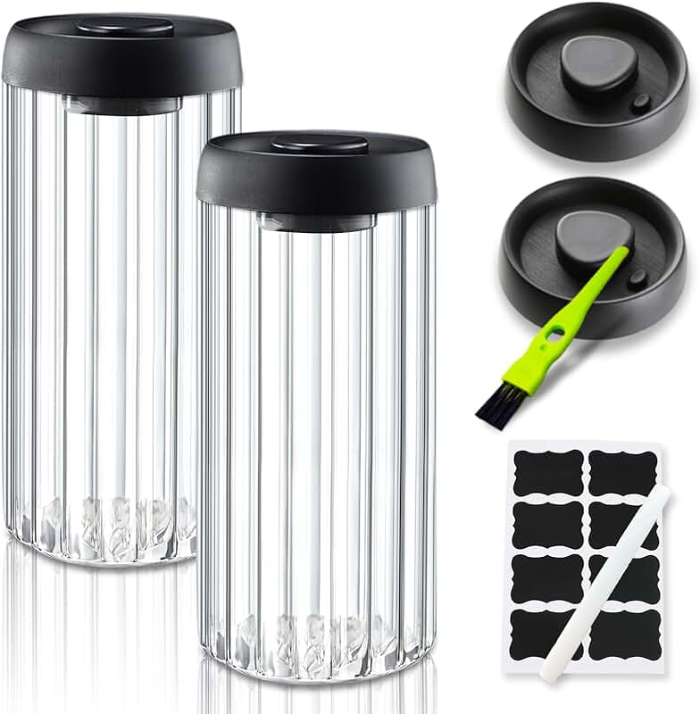 Set of 2 Clear Glass Coffee Canisters with Lids