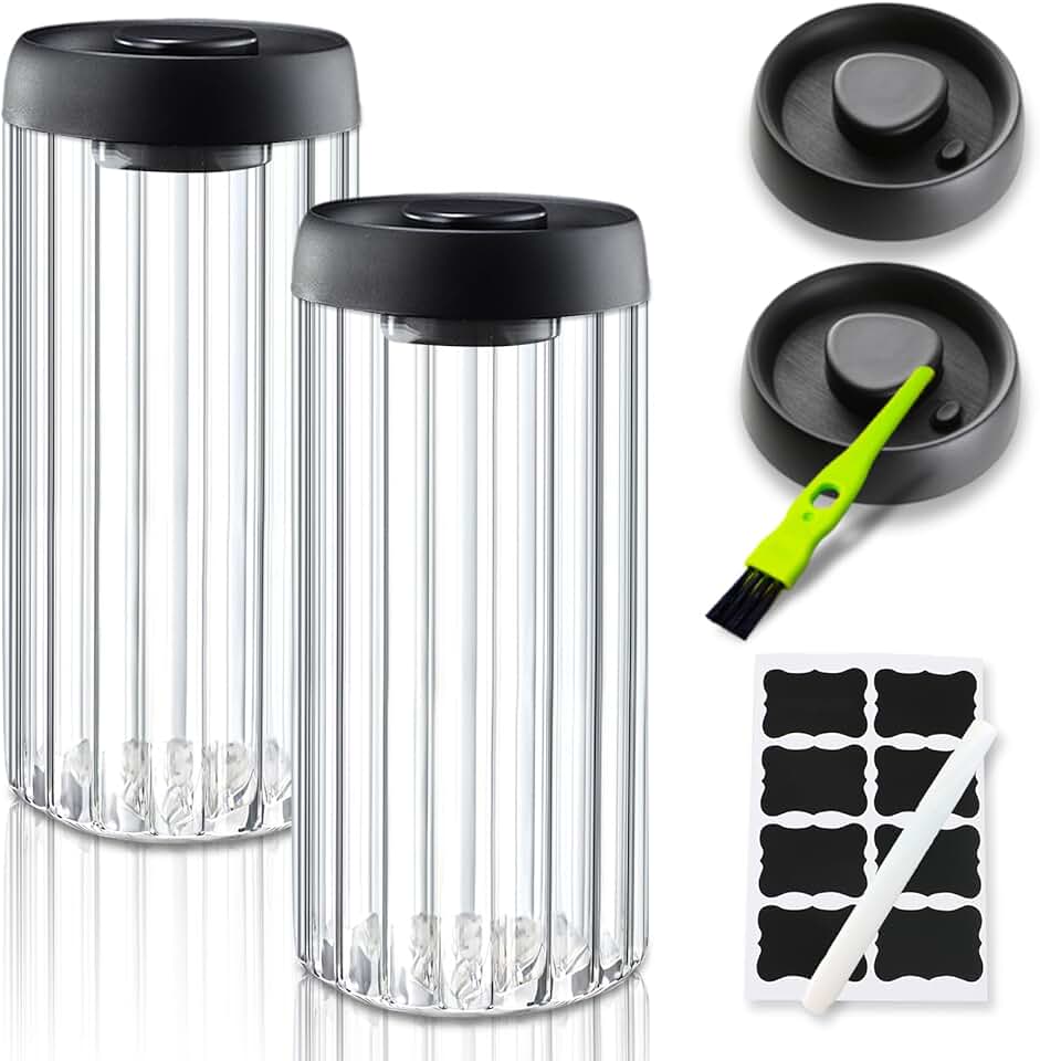 Set of 2 Clear Glass Coffee Canisters with Lids