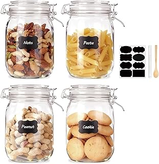 Set of 4 32oz Airtight Glass Storage Jars with Lids