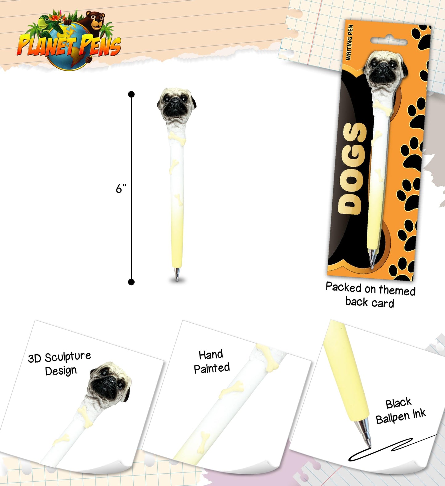 Cute Pug Dog Novelty Pen for Kids and Adults