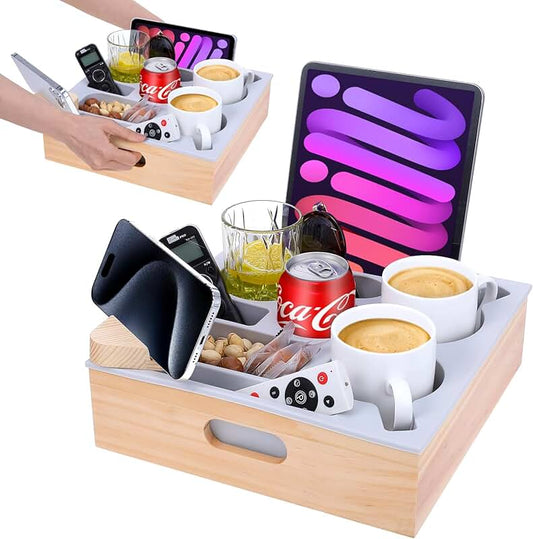 Wooden Acacia Utensil Holder with Tray
