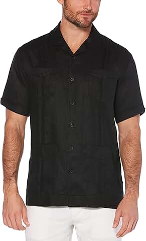Men's lightweight linen short sleeve button-down shirt with four pockets