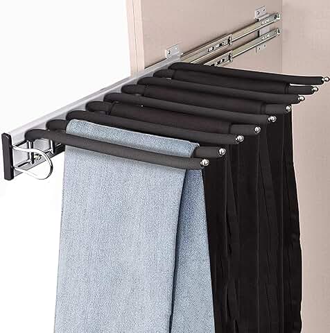 Pull Out Trousers Rack with 9 Arms for Clothes and Accessories