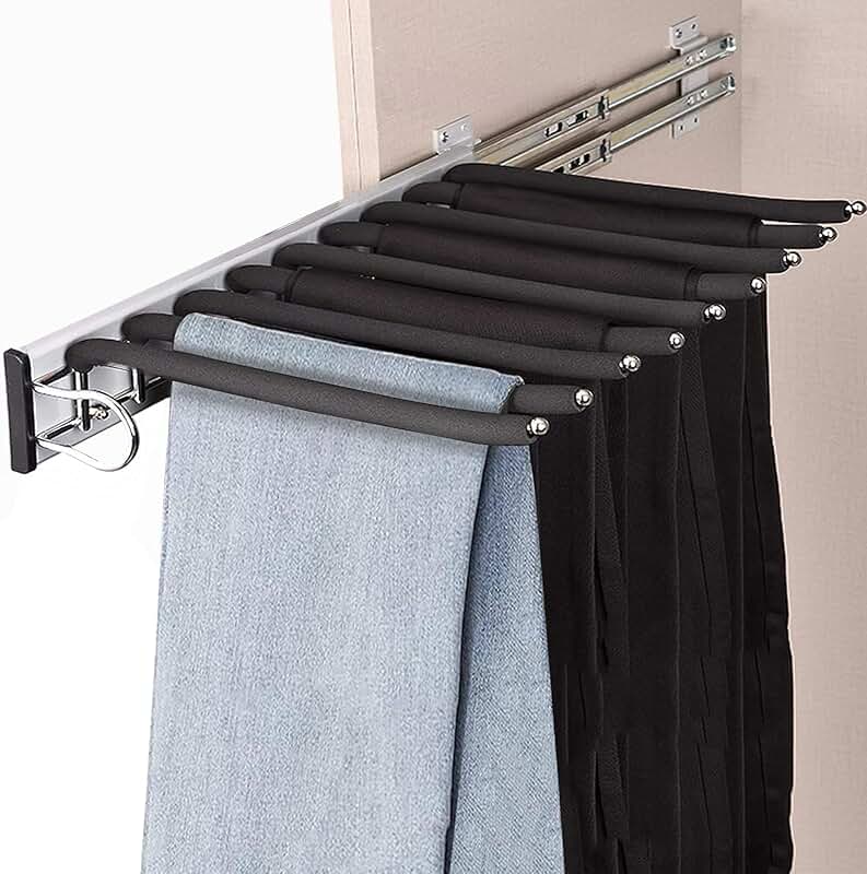 Pull Out Trousers Rack with 9 Arms for Clothes and Accessories