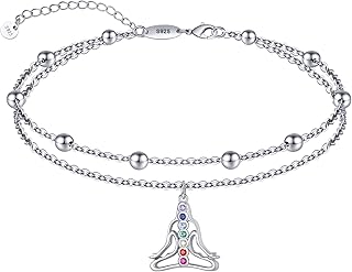 Sterling Silver Beach Anklet with Chakra and OM Charm