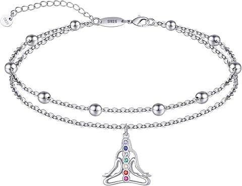 Sterling Silver Beach Anklet with Chakra and OM Charm