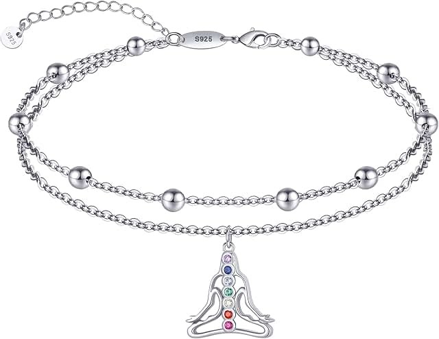 Sterling Silver Beach Anklet with Chakra and OM Charm