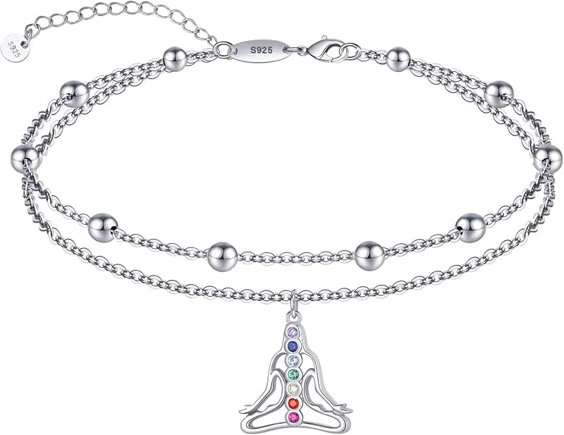 Sterling Silver Beach Anklet with Chakra and OM Charm