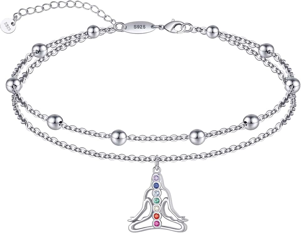 Sterling Silver Beach Anklet with Chakra and OM Charm