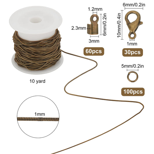 10 Yard Bronze Snake Chain Jewelry Making Kit for DIY Necklaces and Bracelets