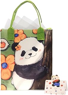 Green Panda Print Felt Gift Bag with Handle
