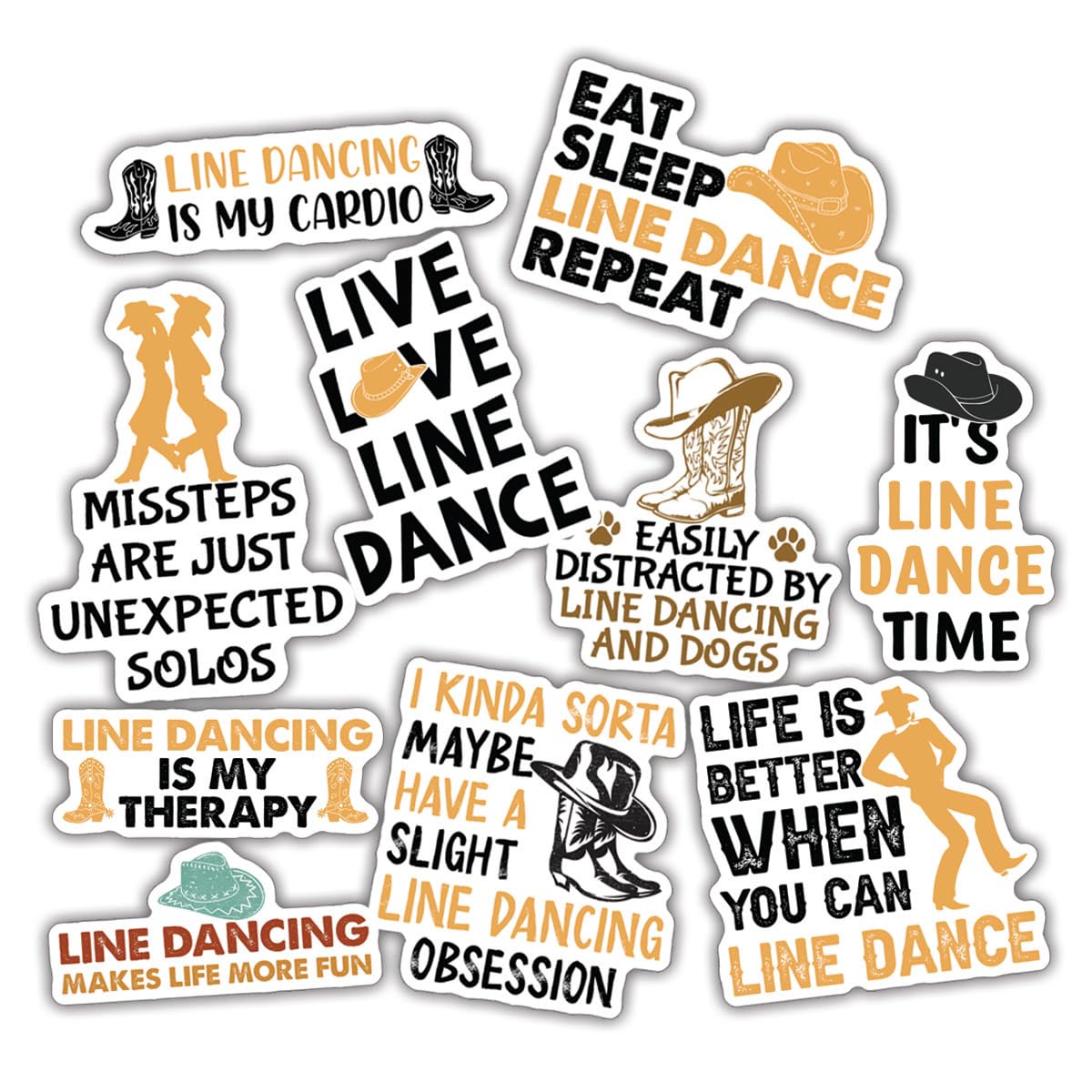 10-Piece Line Dancing Sticker Set for Laptops and Water Bottles