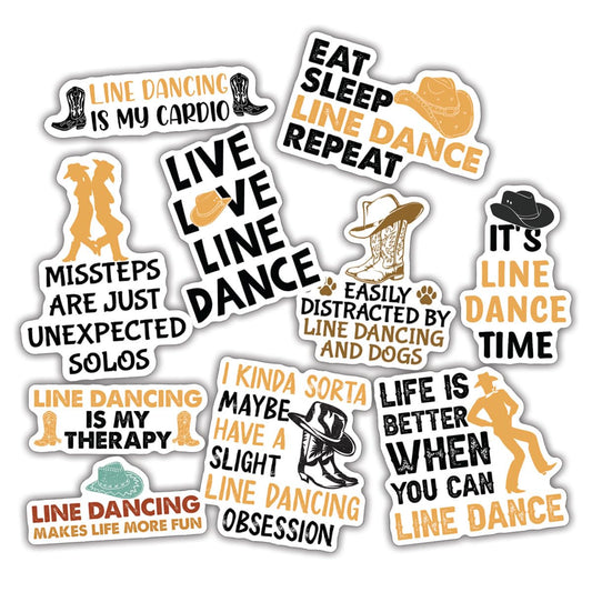 10-Piece Line Dancing Sticker Set for Laptops and Water Bottles
